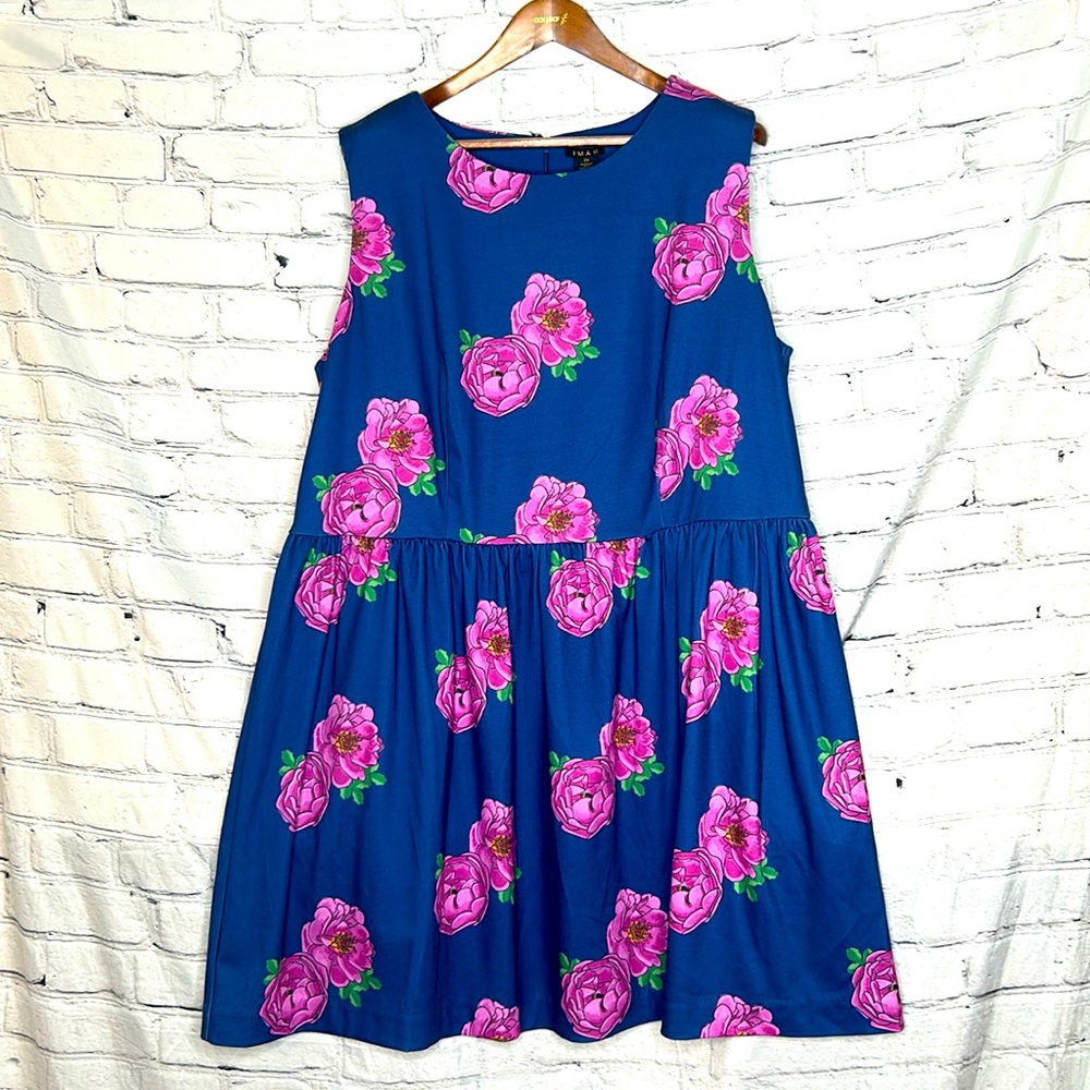 Iman Blue Purple Rose Sleeveless Dress Size 2X Excellent Condition